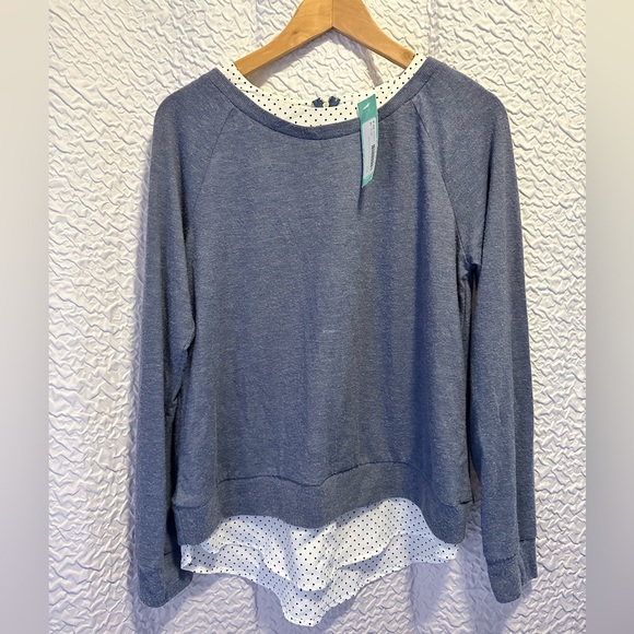 Le Lis Rigley Mixed Media Woven Hem Knit Top. Blue. Size M - Picture 1 of 9